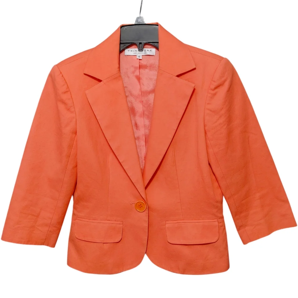 Trina Turk Orange Cotton Single Button Business Blazer Jacket Women's Size 6